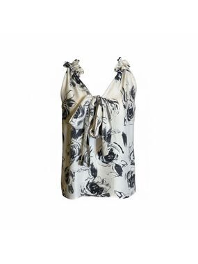 Sleeveless Floral Tie-Neck Blouse - Ivory/Black